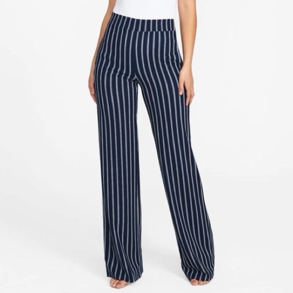 Abercrombie & Fitch Wide Leg Blue White Pinstripe Trouser Pants Size XS